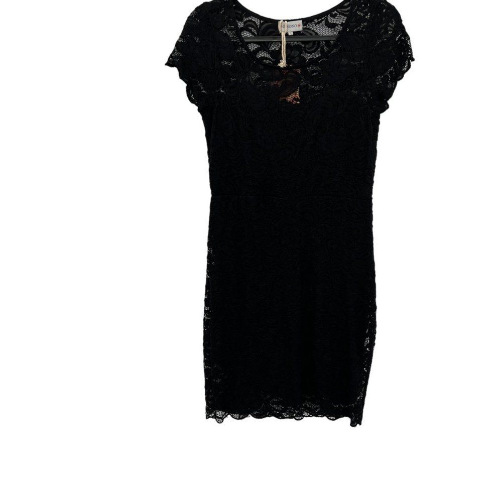 Ci Sono by Cavalini Black Lace Sheer Upper Back Dress Size Large - Picture 9 of 16
